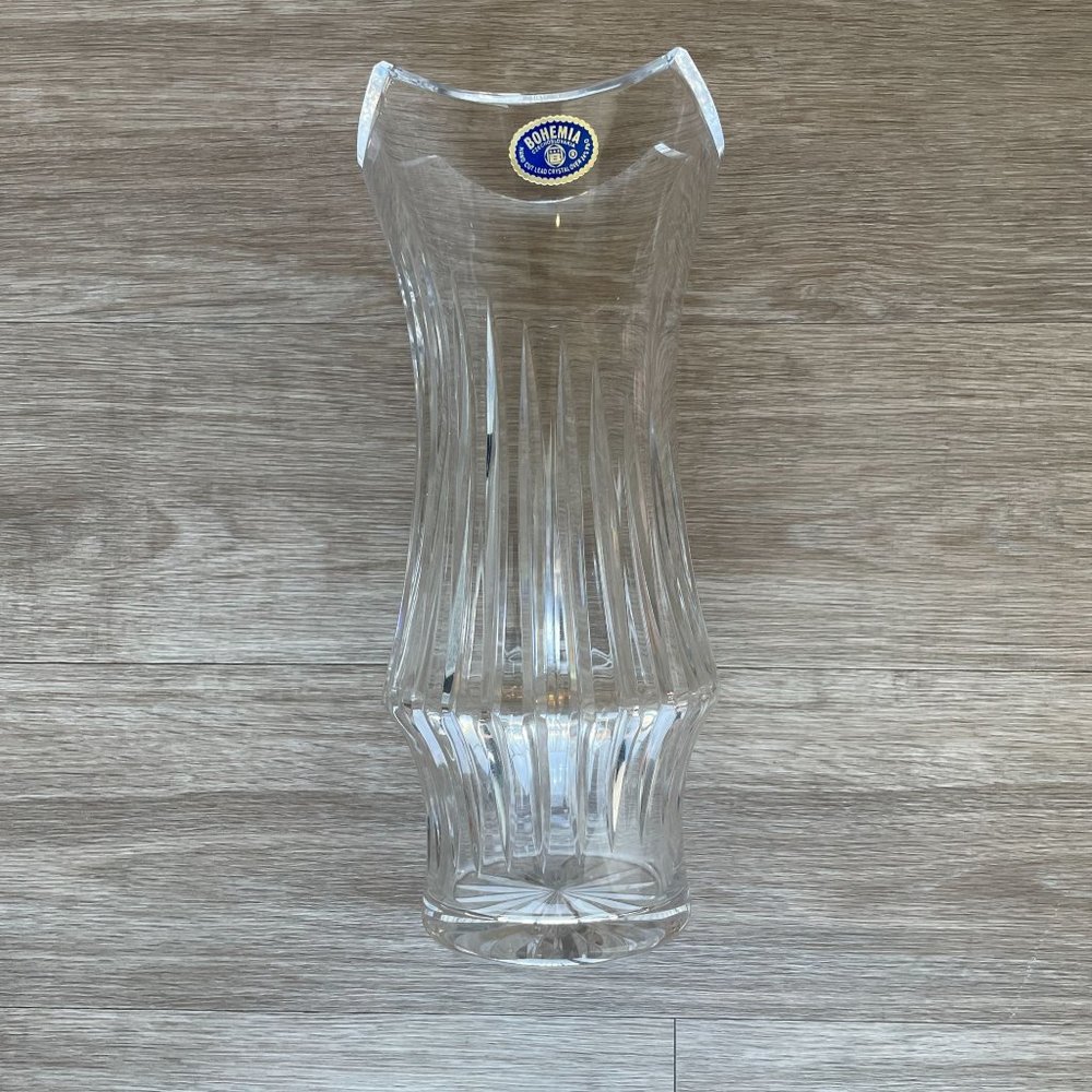Large Gorgeous Bohemian Czech Hand Cut Crystal 12" Glass Vase